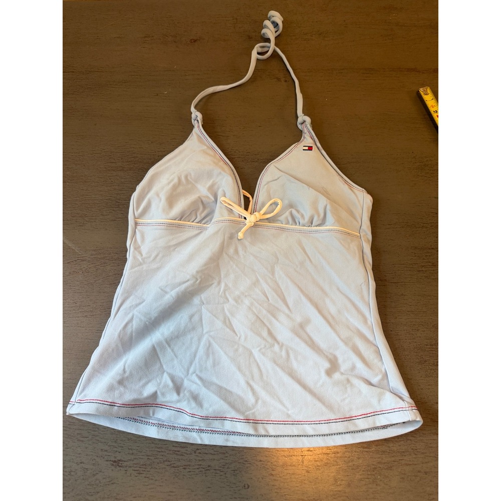 Tommy Hilfiger Swim Tankini Top Light Blue Halter V-Neck Pinstripe Size 12